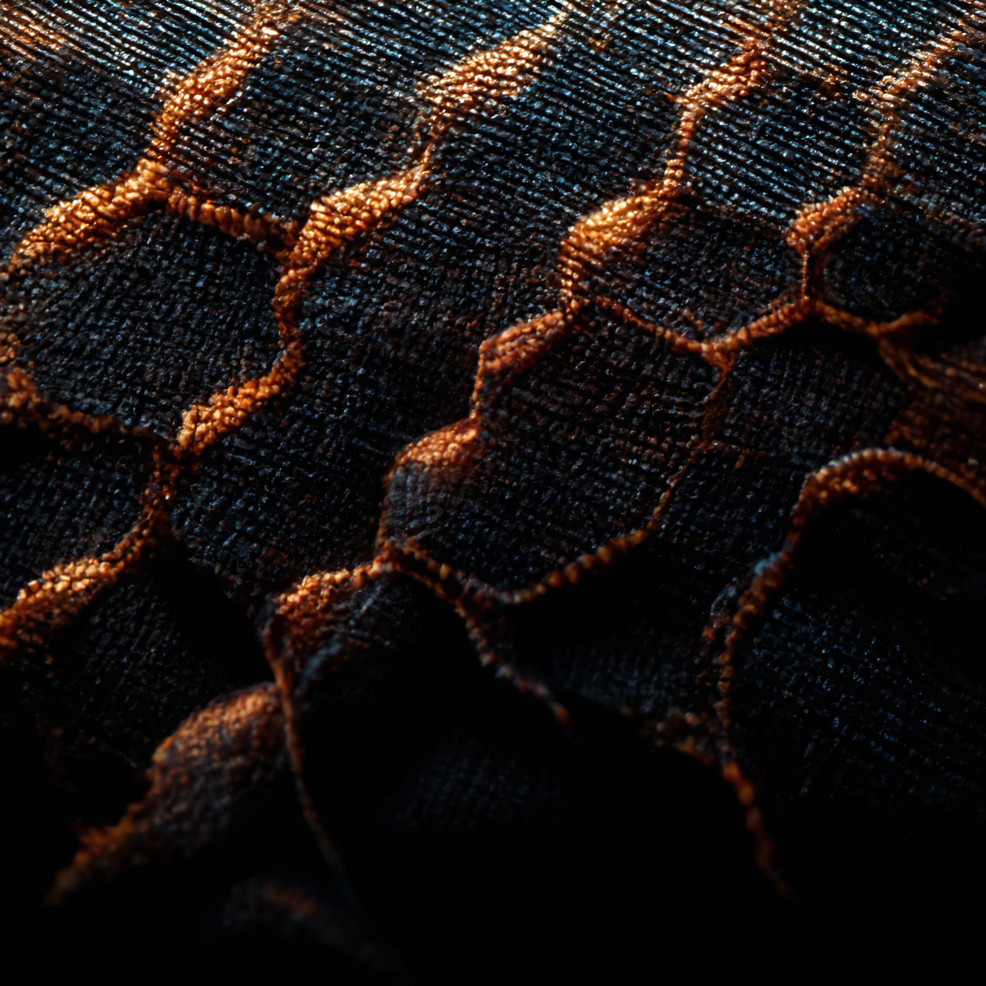 close-up of embroidered circuit-like pattern on fabric